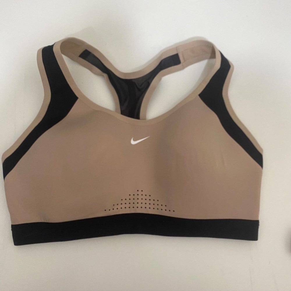 Nike Dri-Fit Women's Large Black Brown Padded Racerback Sports Bra